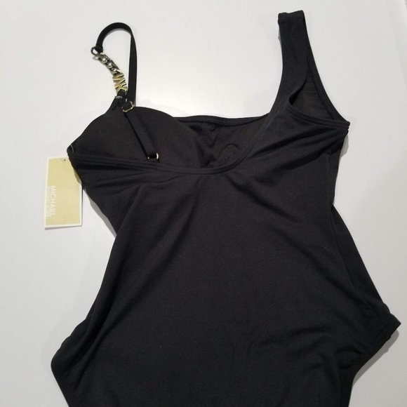 Michael Kors Logo Chain Scoopneck One Piece Swimsuit Black - Picture 7 of 11